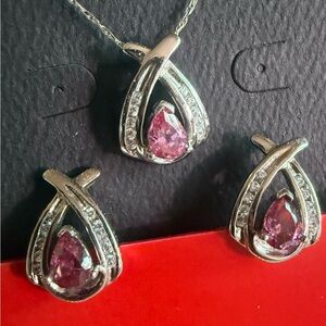 Pink and Silver Teardrop Necklace with Gemstone Accents